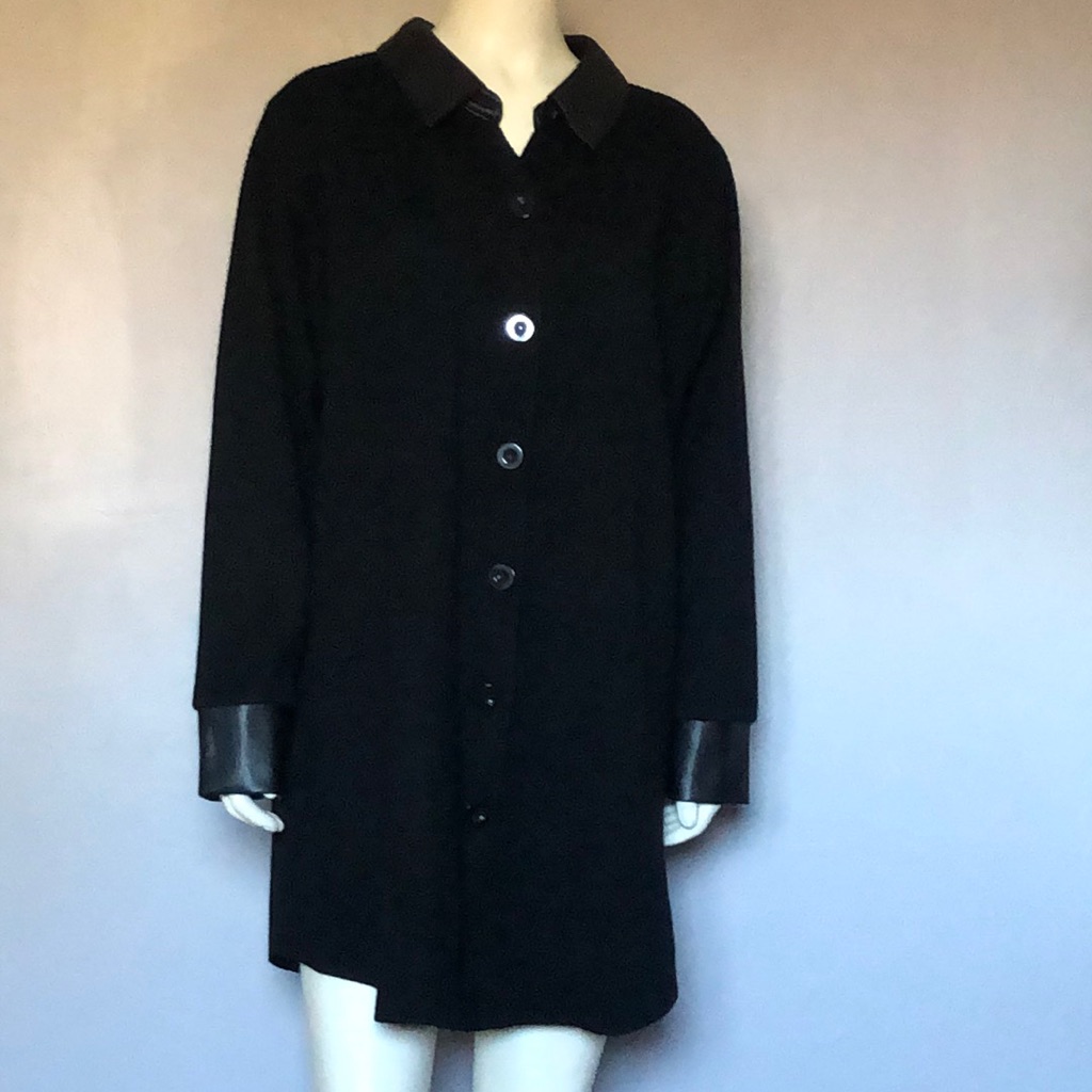 Bloomingdale’s Sioni Faux Leather Trim Longline Cardigan Sweater Button Down